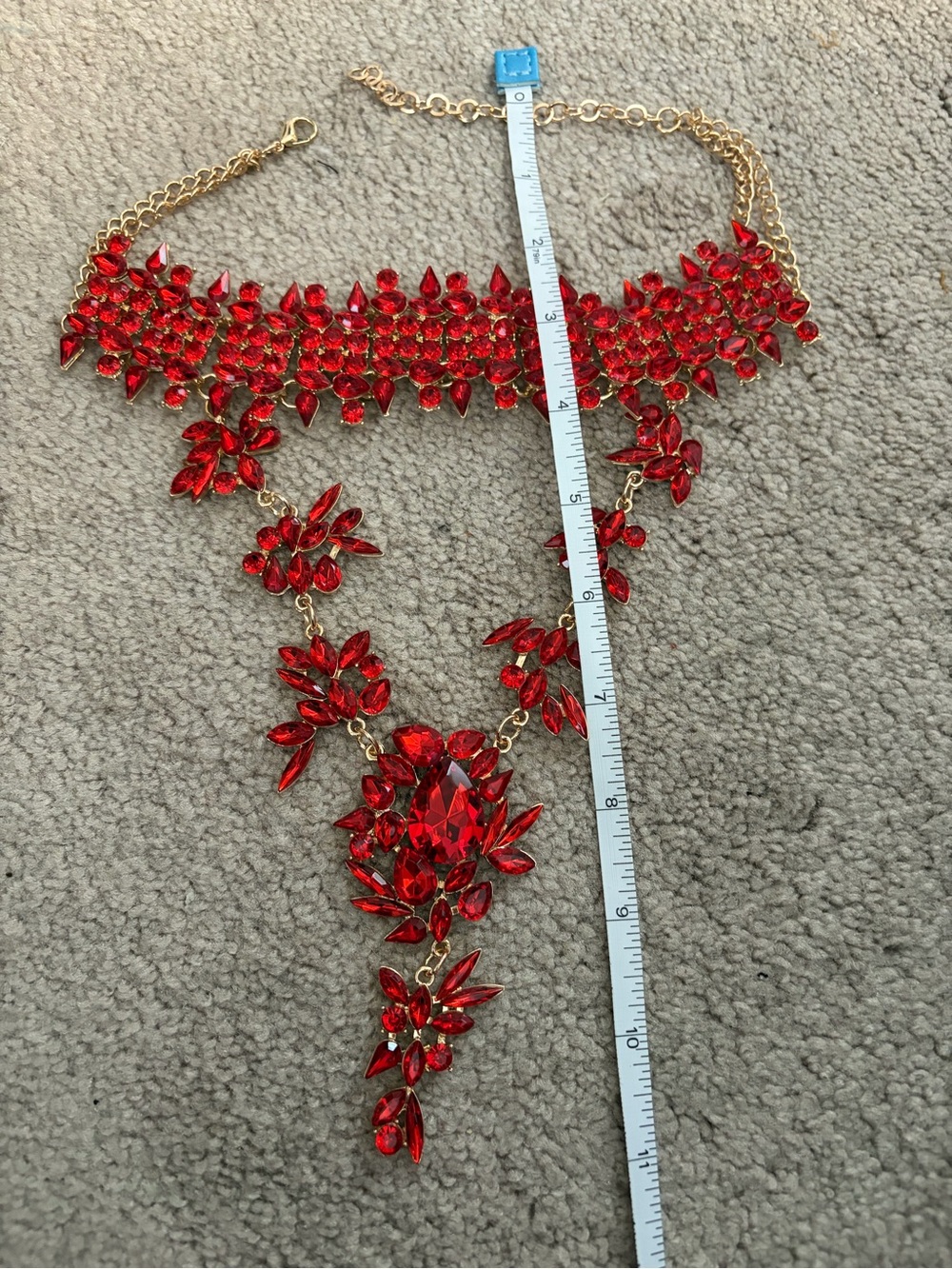 NWOT Aratta- Dramatic Red Crystal Bib Necklace with Gold-Tone Setting - Picture 11 of 16